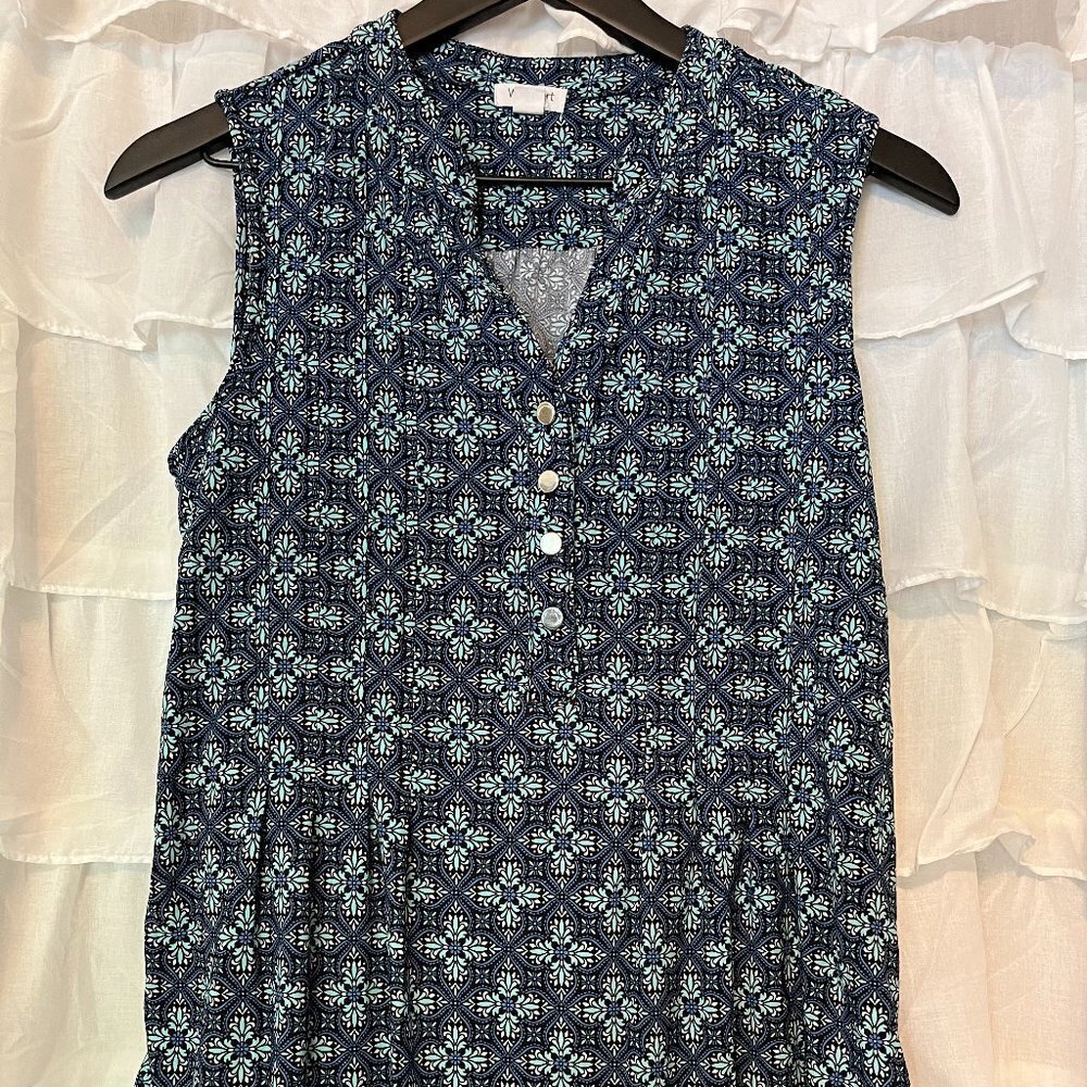 Multi-Colored Pattern Tank Top Silver Button Detail - Size XS